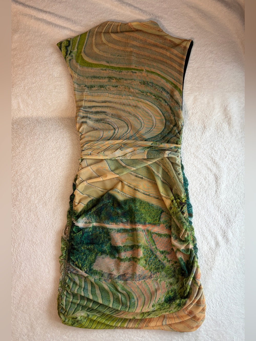 Zara Green and Tan Ruched Mini Dress - Picture 3 of 3